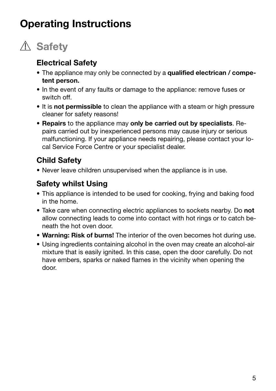 Operating instructions, Safety | Electrolux EOC6690 User Manual | Page 5 / 80