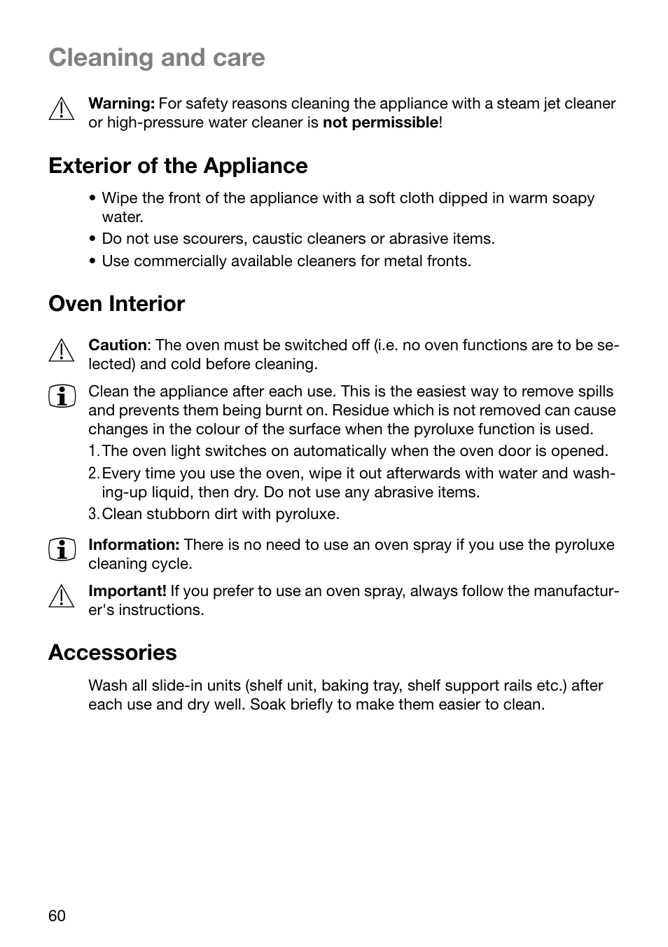 Cleaning and care | Electrolux EOC6690 User Manual | Page 60 / 80