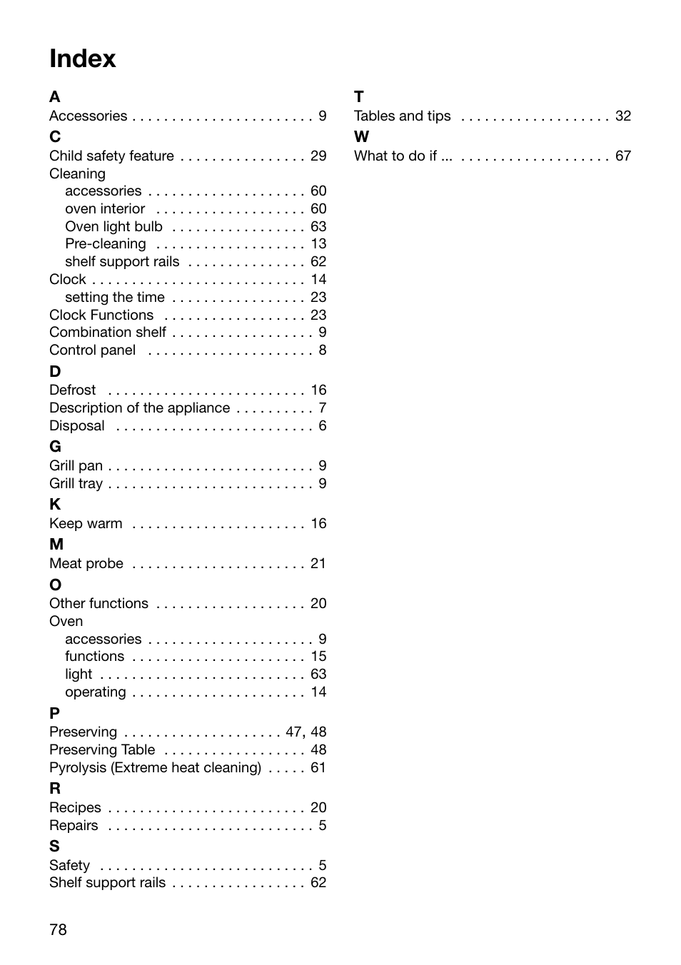 Index | Electrolux EOC6690 User Manual | Page 78 / 80