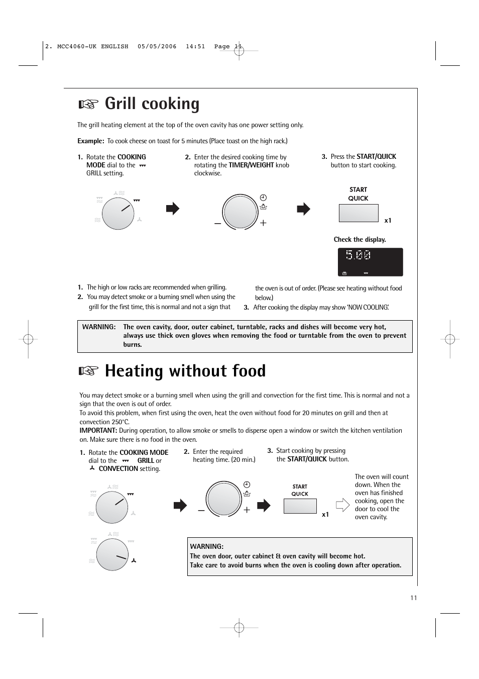 Grill cooking heating without food | Electrolux MCC4060E User Manual | Page 13 / 44