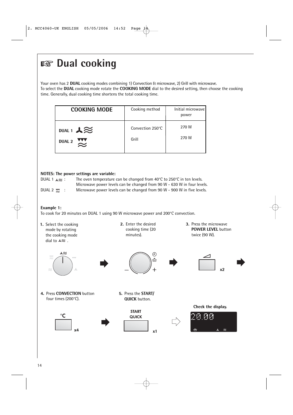 Dual cooking, Cooking mode | Electrolux MCC4060E User Manual | Page 16 / 44