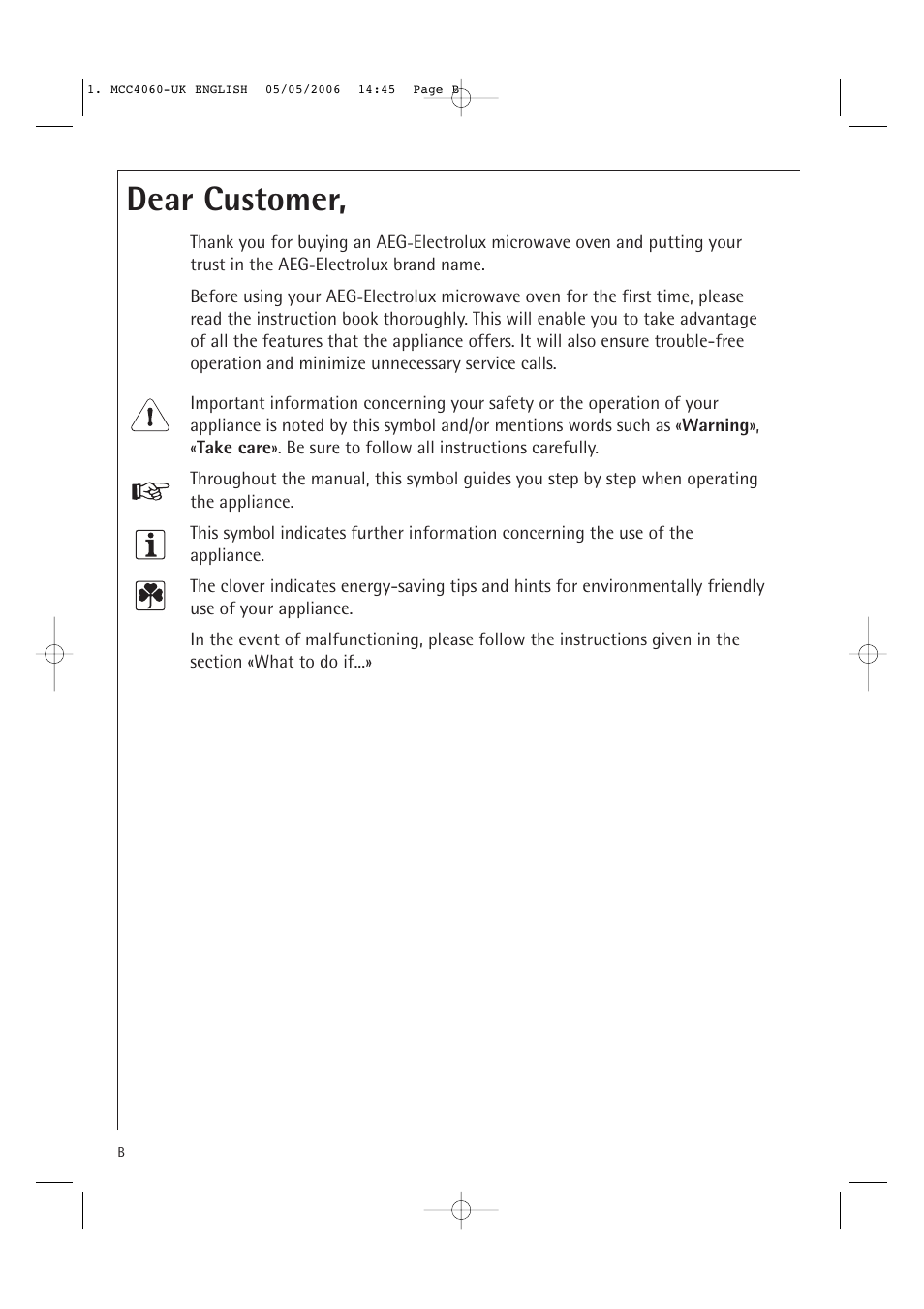 Dear customer | Electrolux MCC4060E User Manual | Page 2 / 44