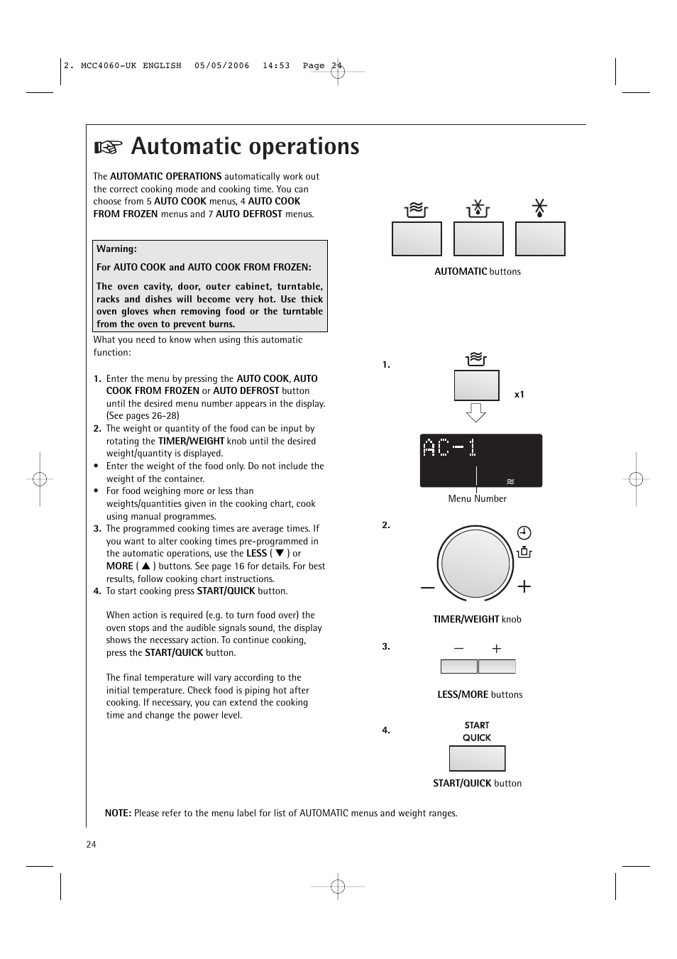 Automatic operations | Electrolux MCC4060E User Manual | Page 26 / 44