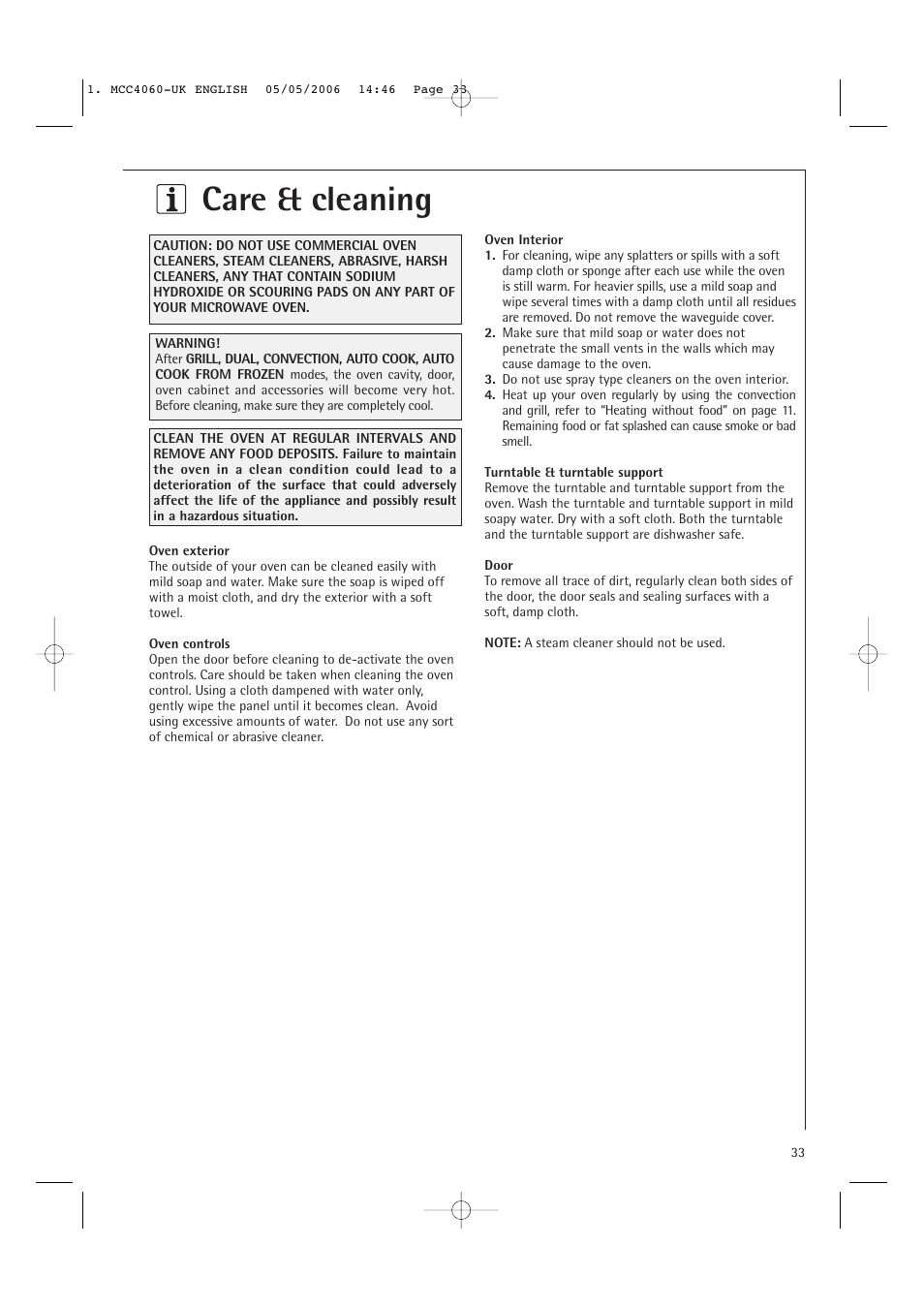 Care & cleaning | Electrolux MCC4060E User Manual | Page 35 / 44