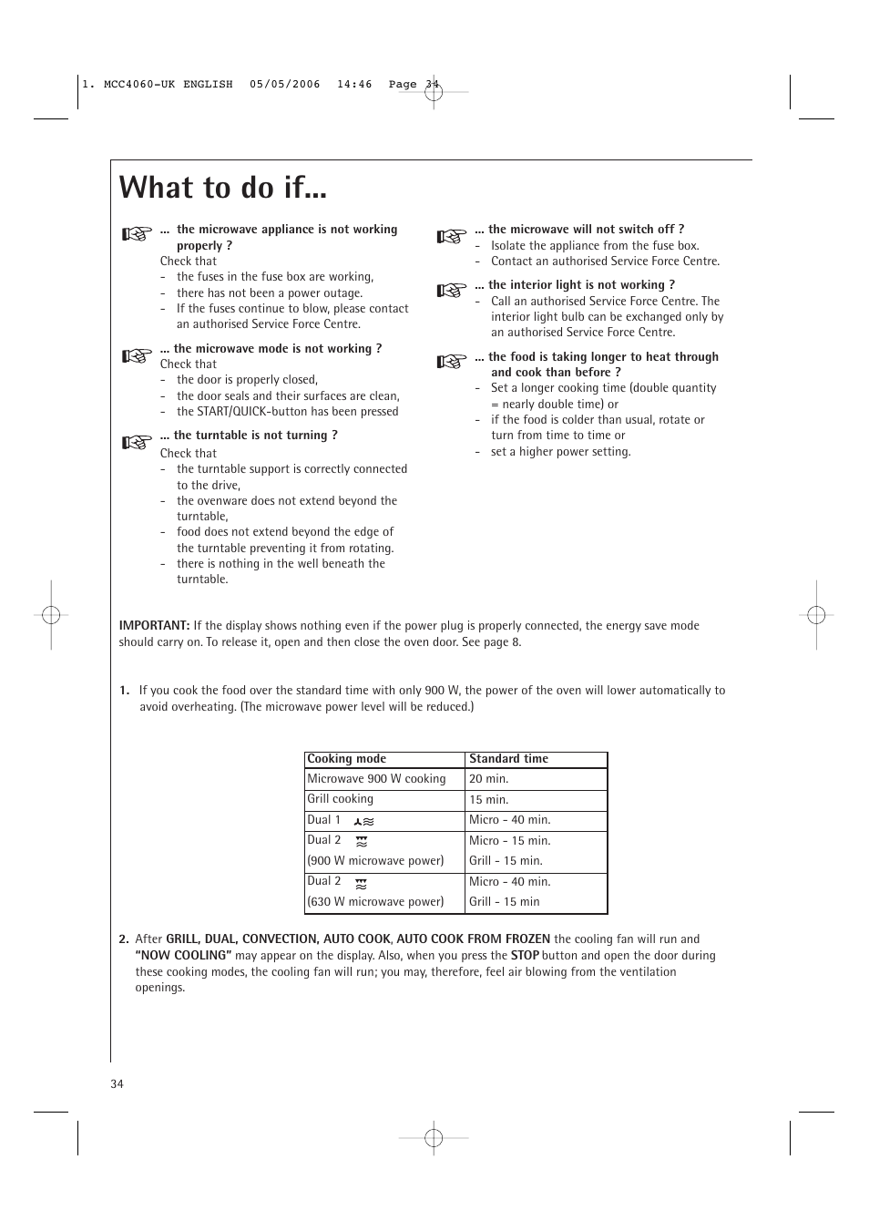 What to do if | Electrolux MCC4060E User Manual | Page 36 / 44