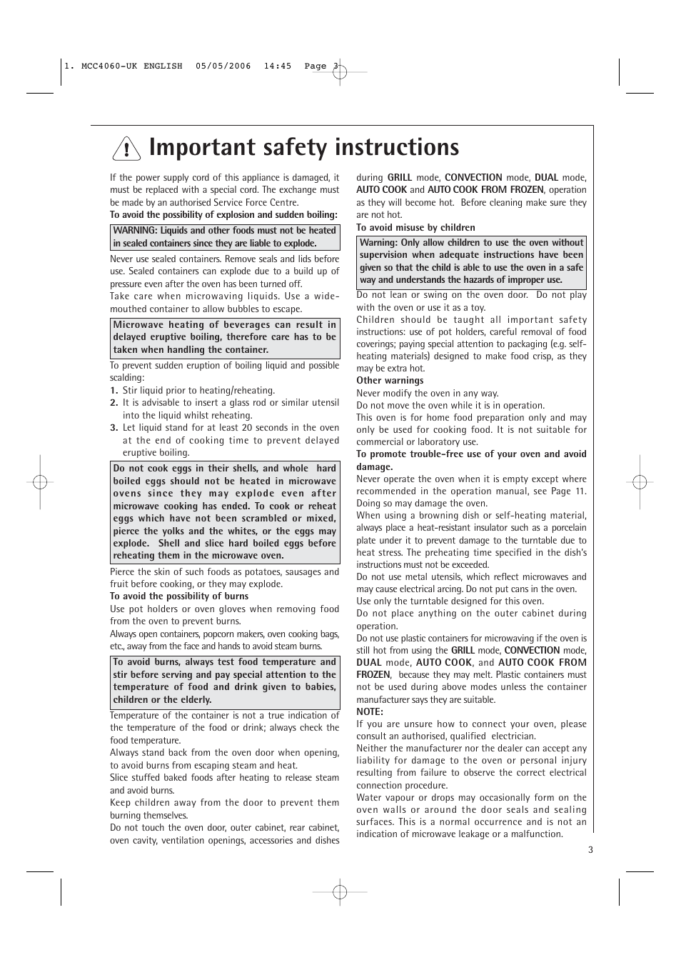 Important safety instructions | Electrolux MCC4060E User Manual | Page 5 / 44