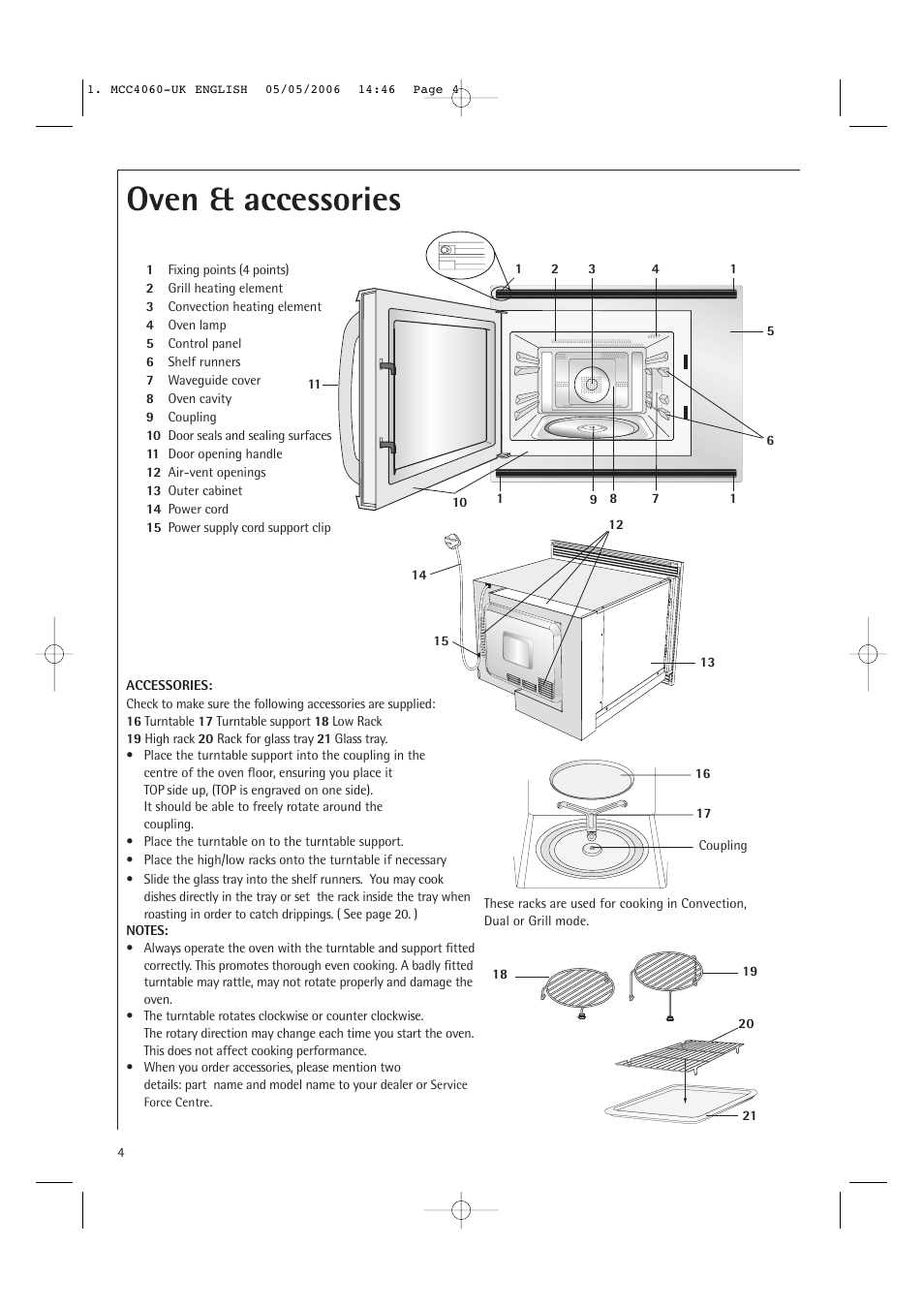 Oven & accessories | Electrolux MCC4060E User Manual | Page 6 / 44