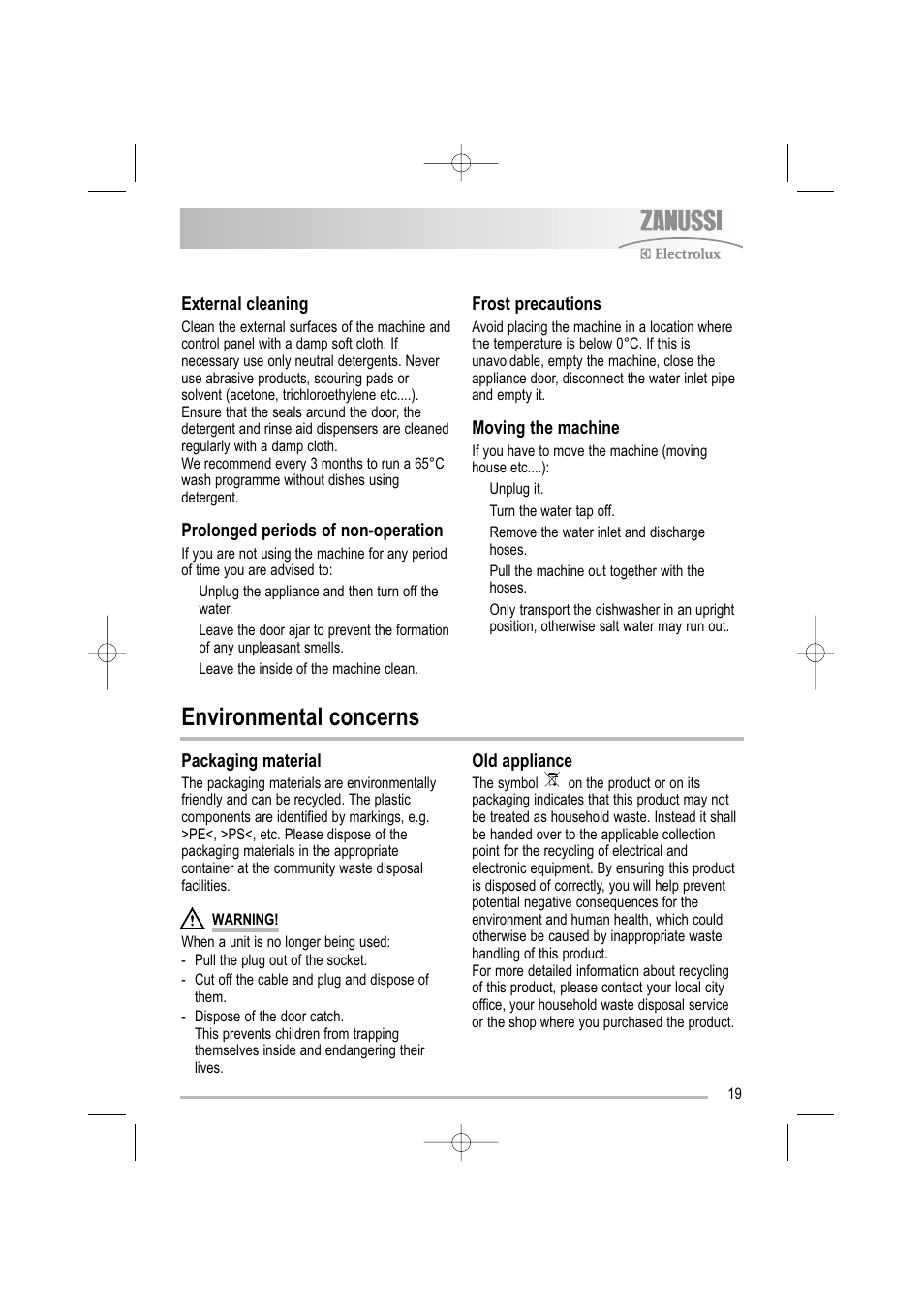 Environmental concerns | Electrolux ZDF 501 User Manual | Page 19 / 32