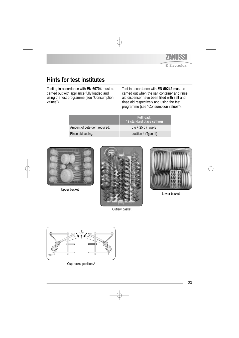 Hints for test institutes | Electrolux ZDF 501 User Manual | Page 23 / 32