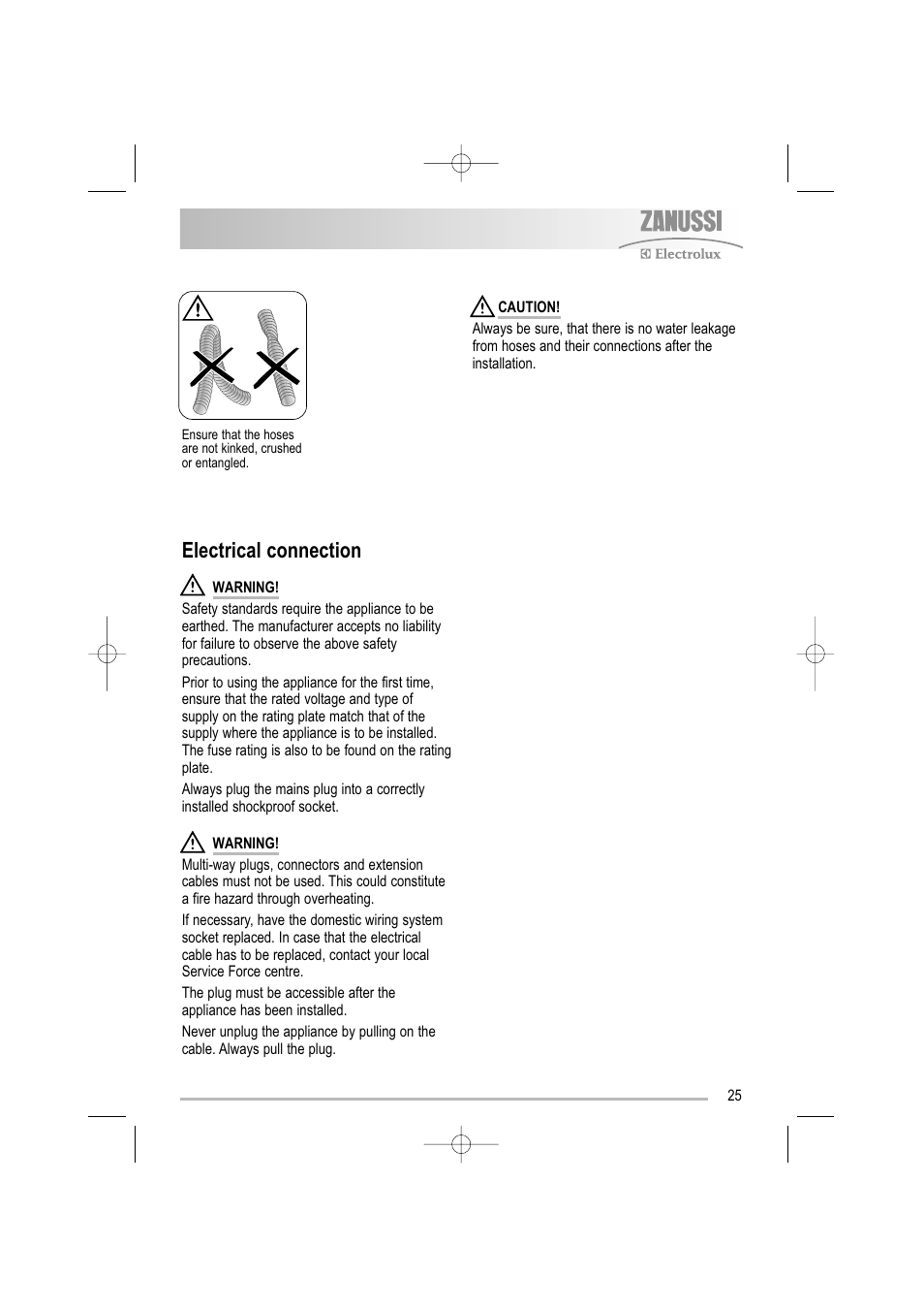 Electrical connection | Electrolux ZDF 501 User Manual | Page 25 / 32