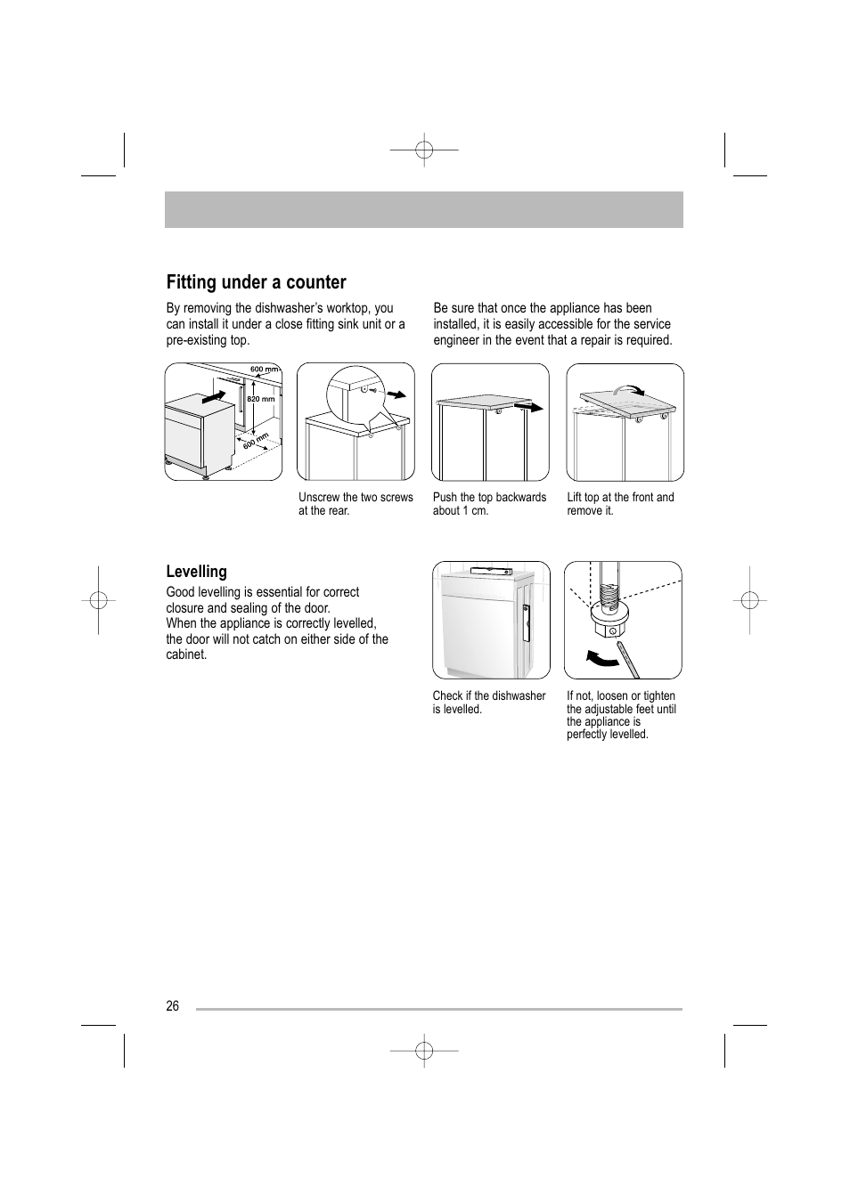 Fitting under a counter | Electrolux ZDF 501 User Manual | Page 26 / 32