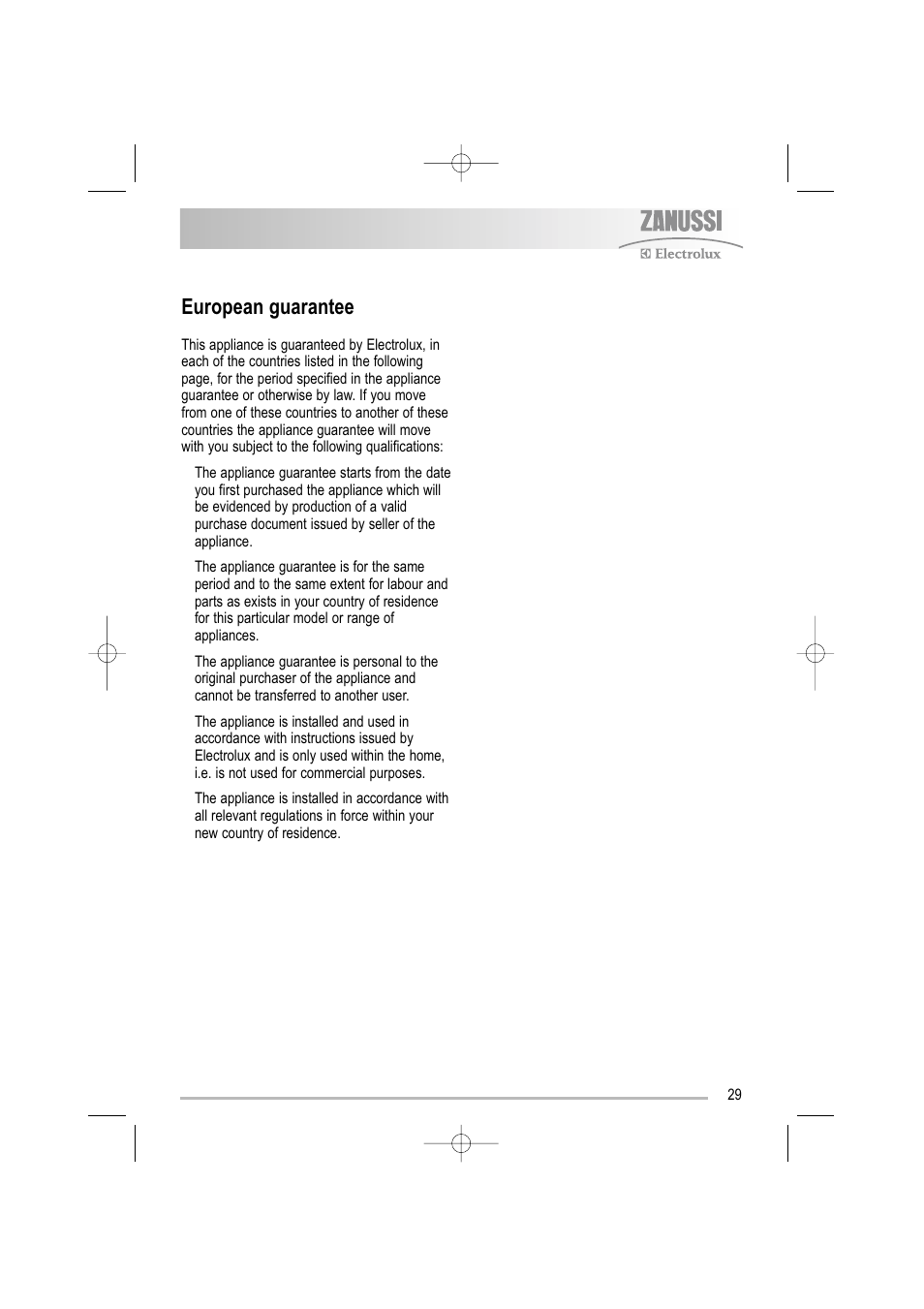 European guarantee | Electrolux ZDF 501 User Manual | Page 29 / 32