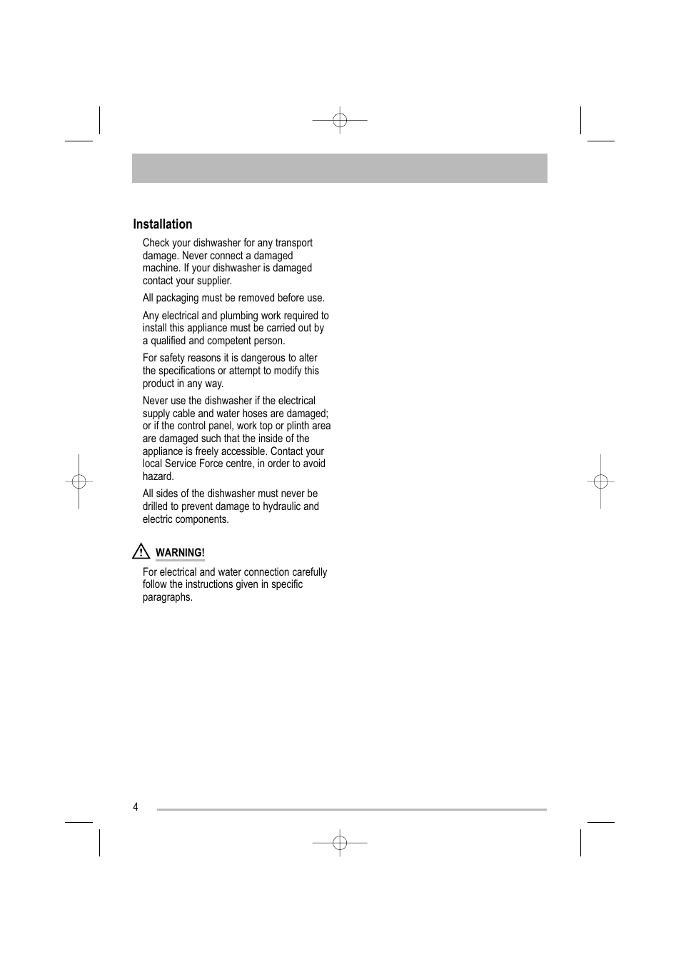 Installation | Electrolux ZDF 501 User Manual | Page 4 / 32