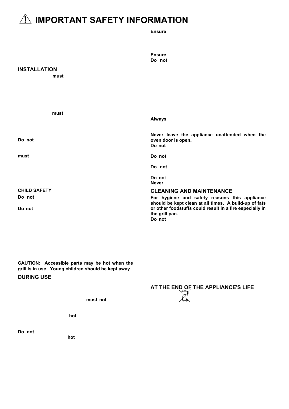 Important safety information | Electrolux D98000VF User Manual | Page 2 / 48