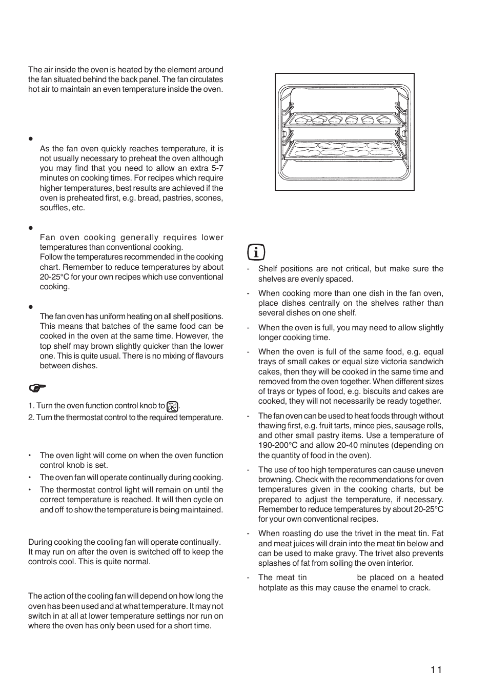 Using the fan oven, How to use the fan oven, The cooling fan | Hints and tips | Electrolux ZBQ 865 User Manual | Page 11 / 24