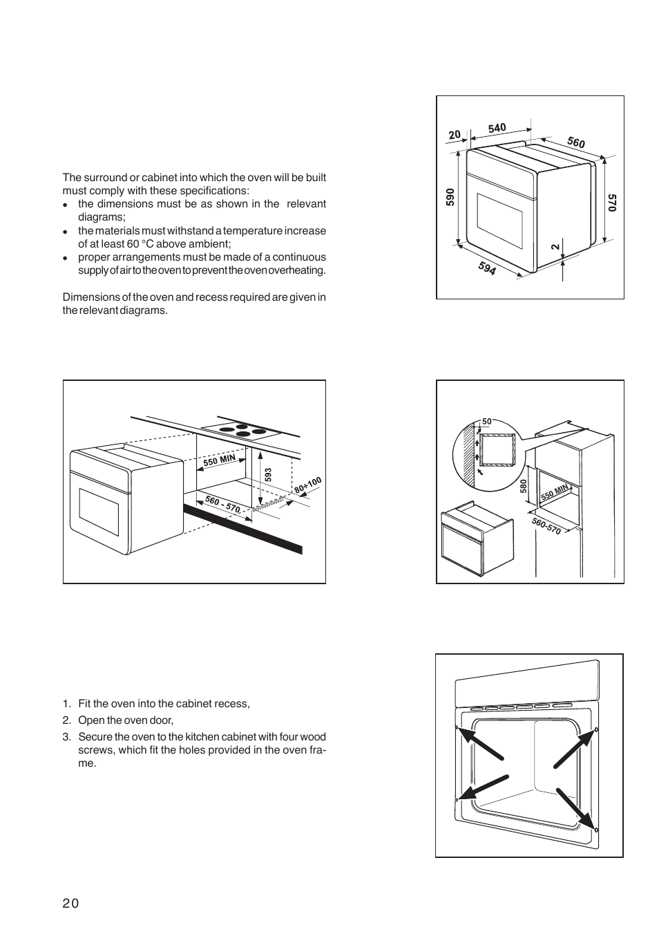 Building in, Securing the oven to the cabinet | Electrolux ZBQ 865 User Manual | Page 20 / 24
