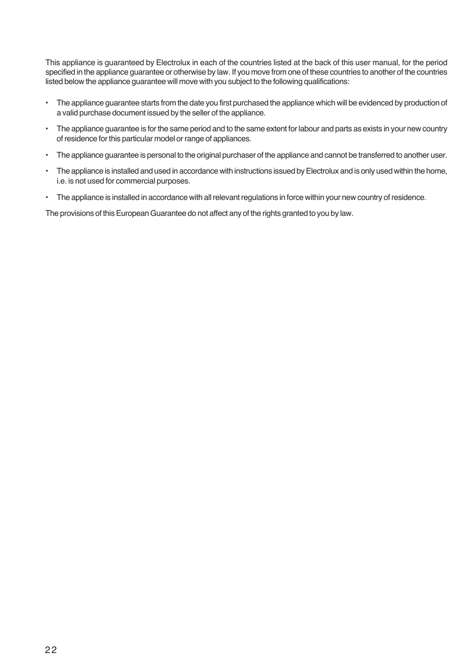 European guarantee | Electrolux ZBQ 865 User Manual | Page 22 / 24