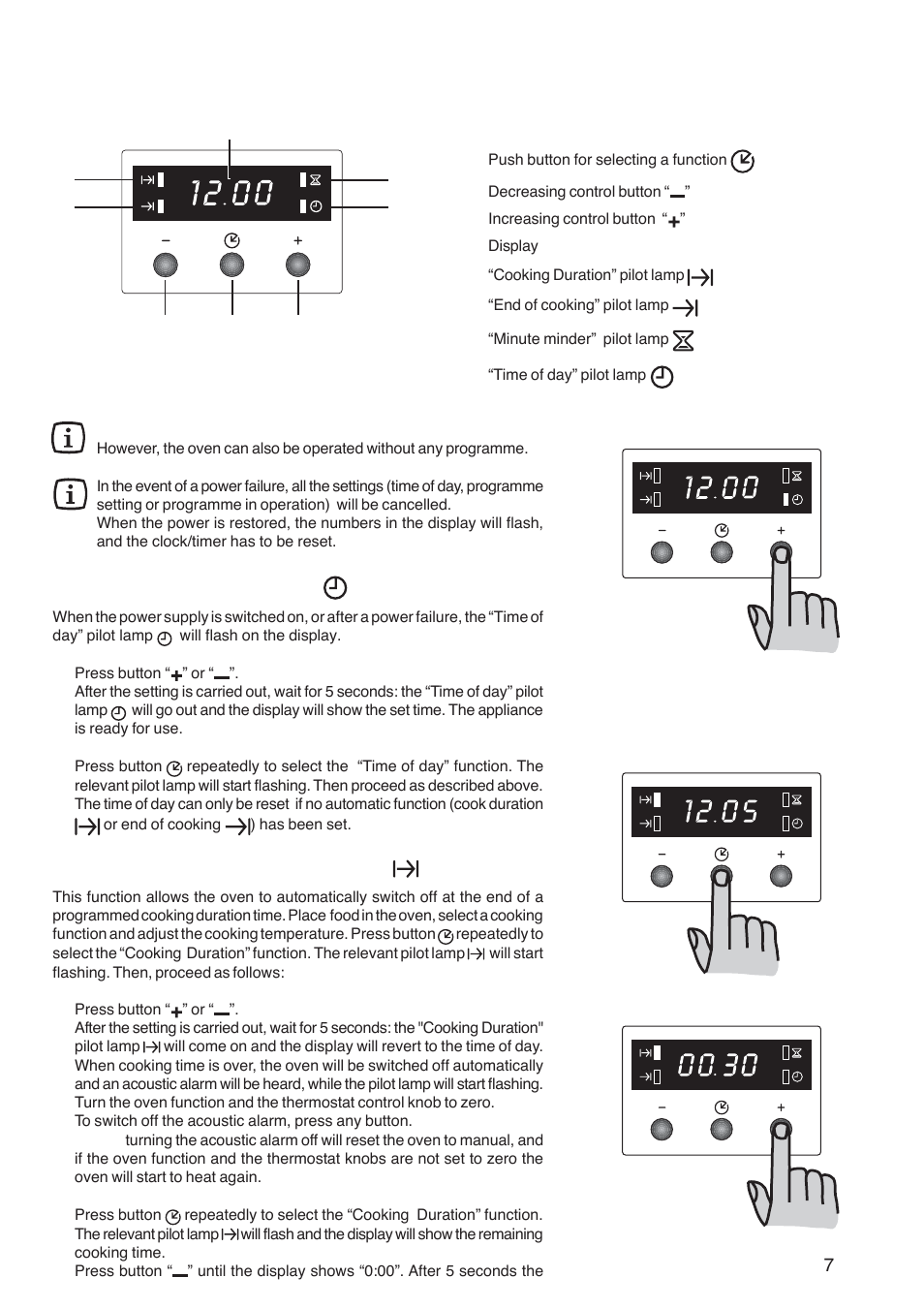 Electronic programmer, Setting the time of day, Cooking duration” function | Electrolux ZBQ 865 User Manual | Page 7 / 24