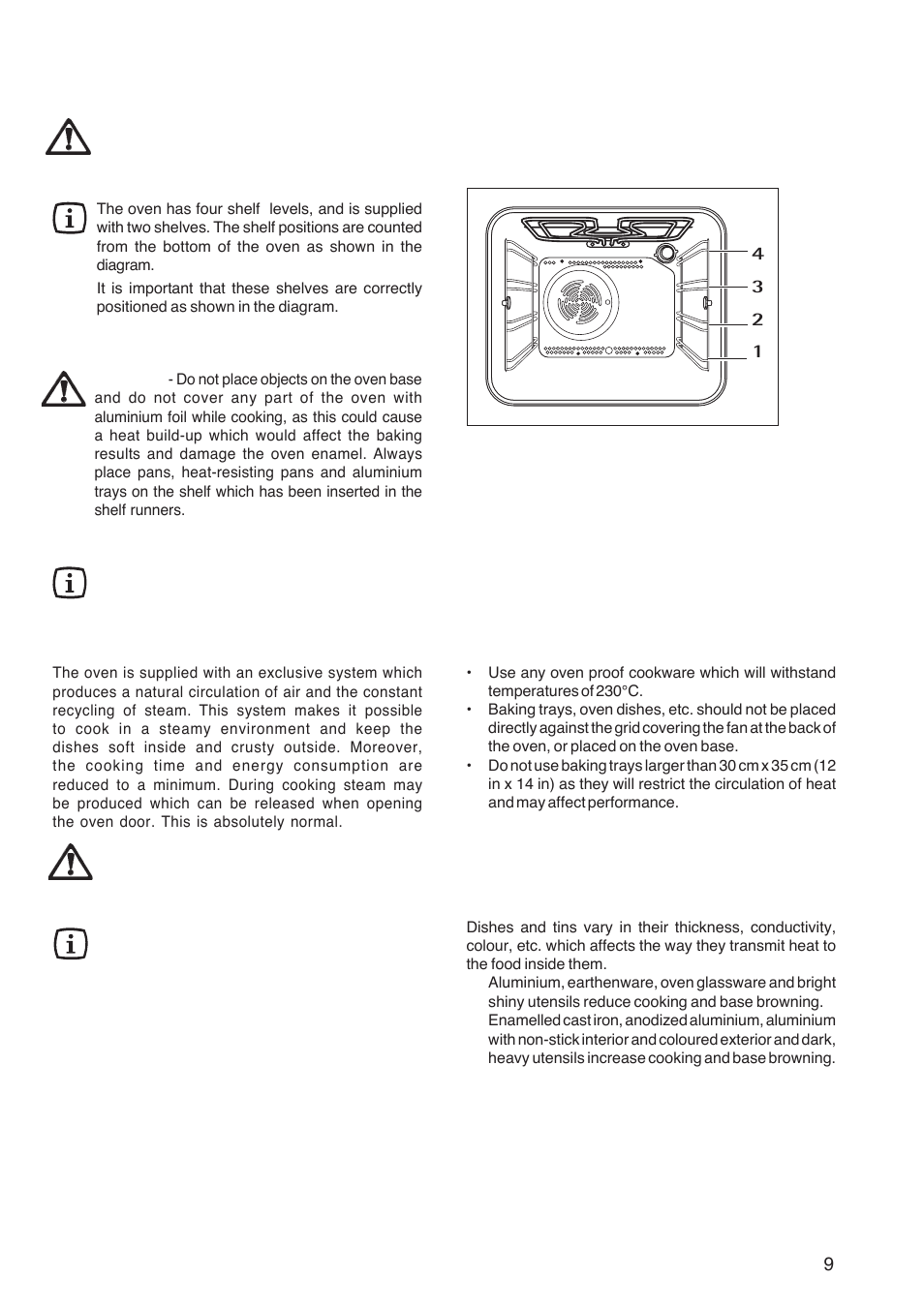 Hints and tips using the oven, Condensation and steam, Cookware | The effects of dishes on cooking results | Electrolux ZBQ 865 User Manual | Page 9 / 24