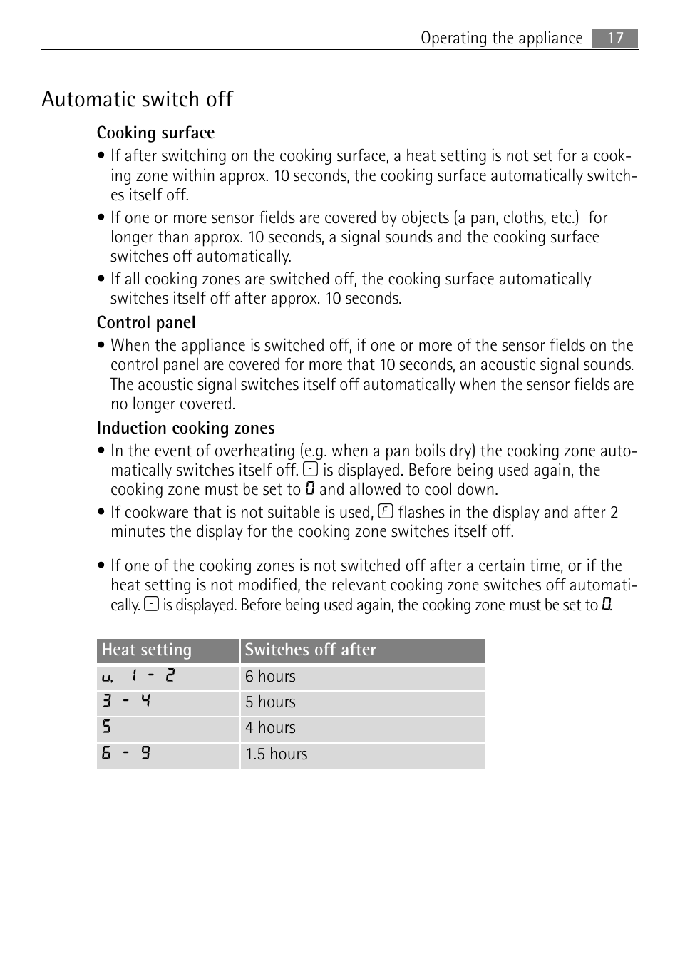 Automatic switch off | Electrolux 98001 KF SN User Manual | Page 17 / 36