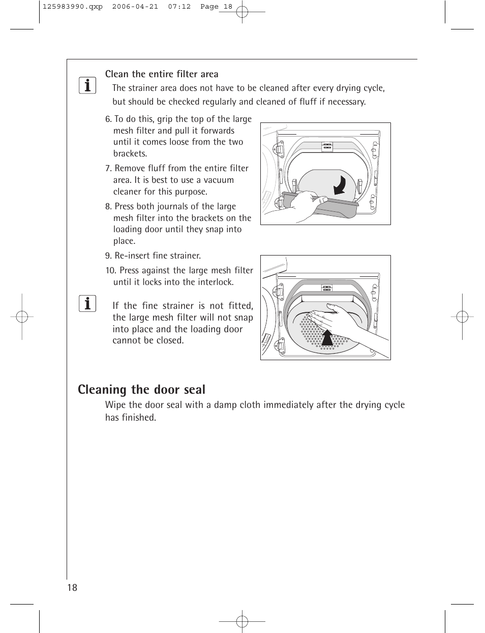 Cleaning the door seal | Electrolux LAVATHERM T56830 User Manual | Page 18 / 33