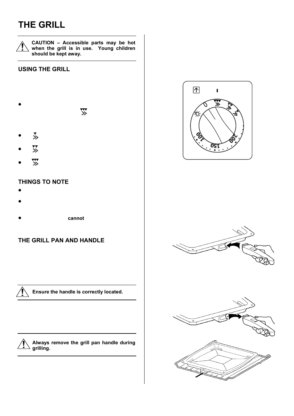 The grill, Using the grill, The grill pan and handle | Electrolux D67000VF User Manual | Page 12 / 44