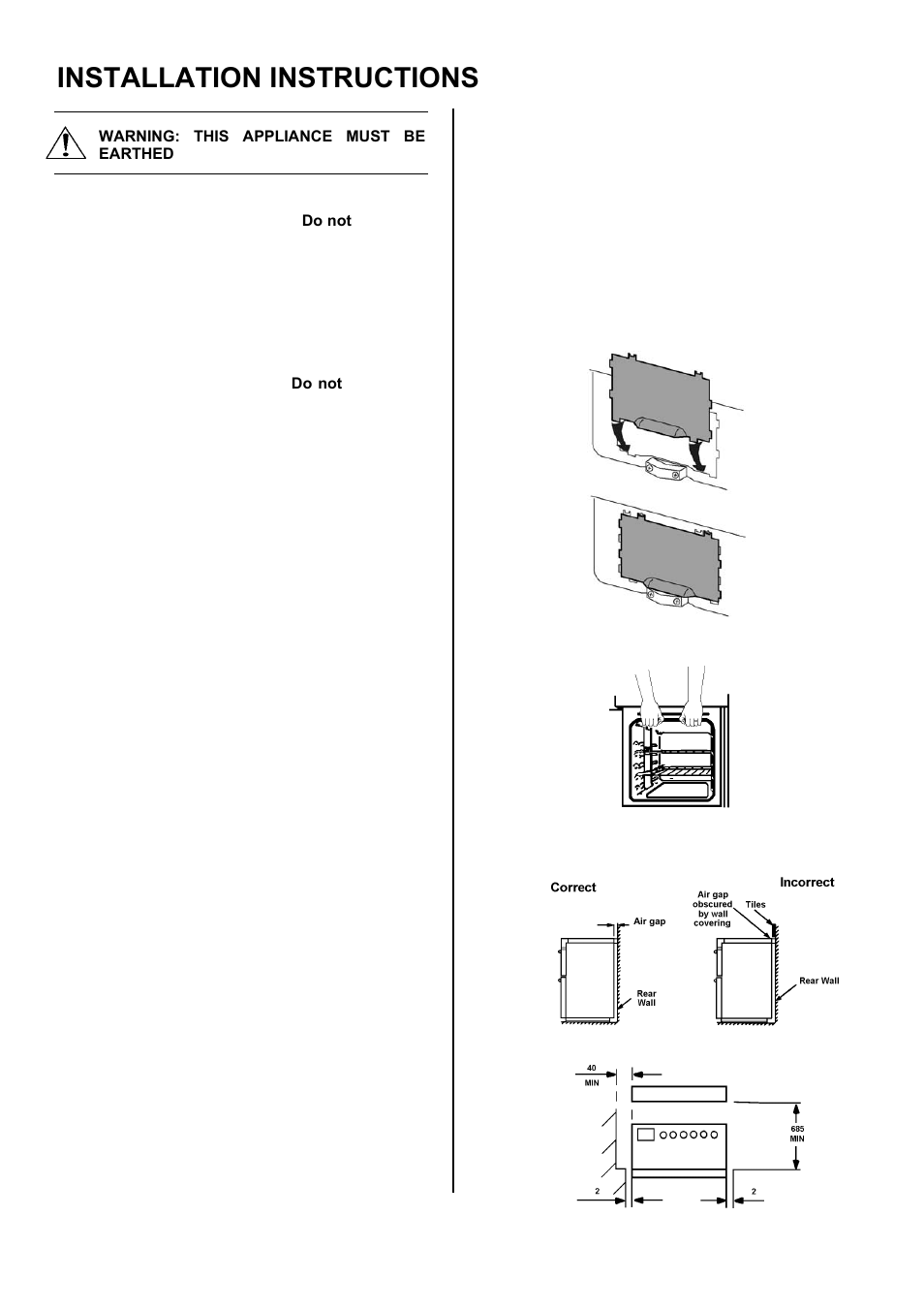 Installation instructions | Electrolux D67000VF User Manual | Page 40 / 44