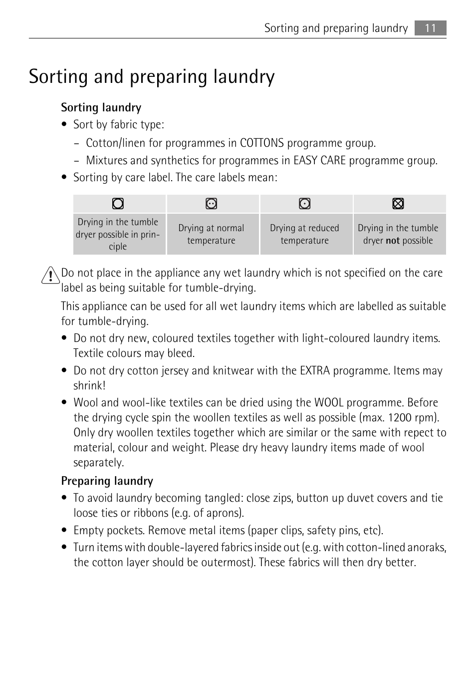 Sorting and preparing laundry | Electrolux LAVATHERM 59840 User Manual | Page 11 / 48