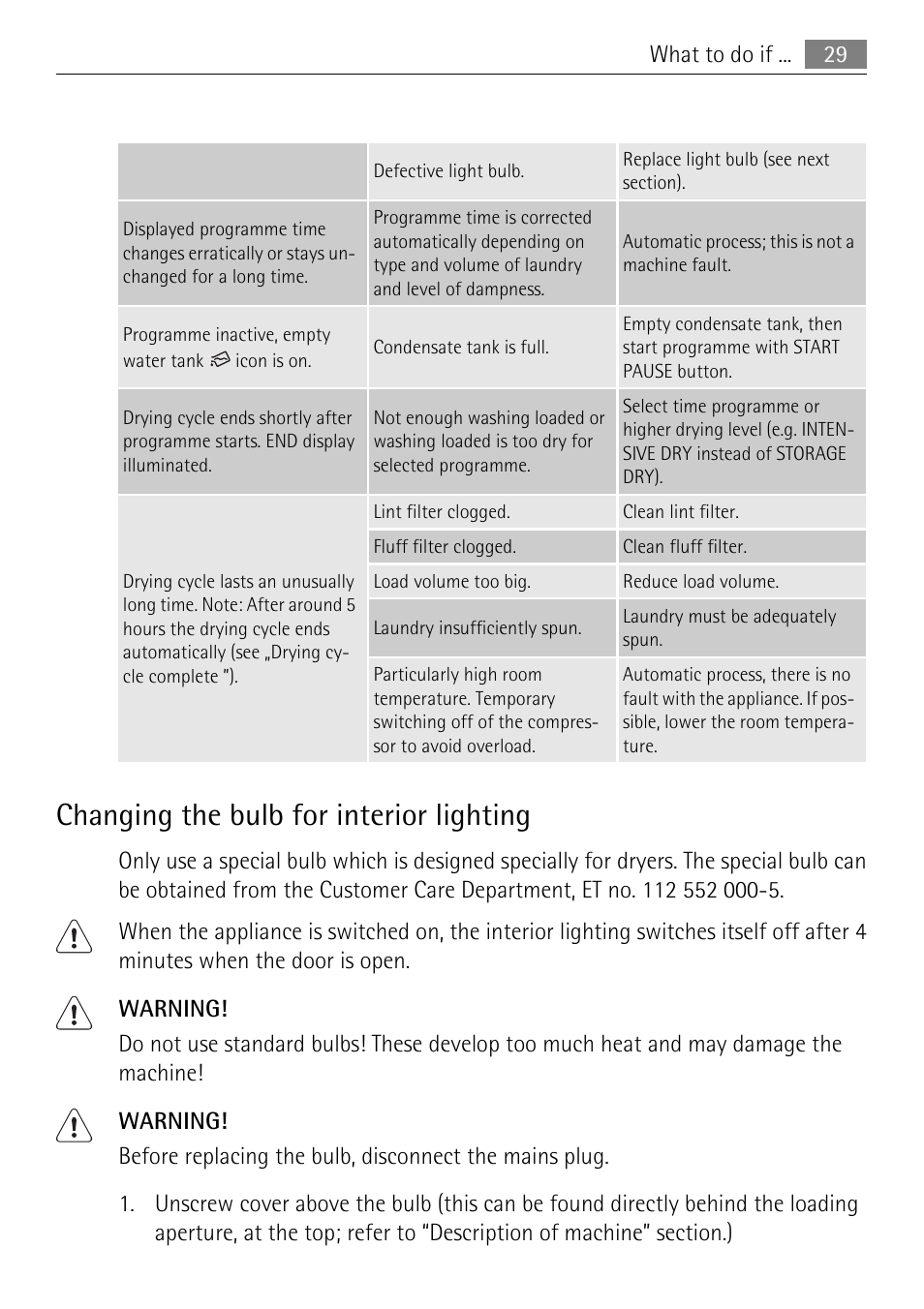 Changing the bulb for interior lighting | Electrolux LAVATHERM 59840 User Manual | Page 29 / 48