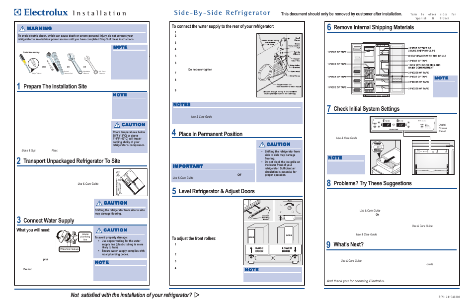 Electrolux 241540201 User Manual | 3 pages