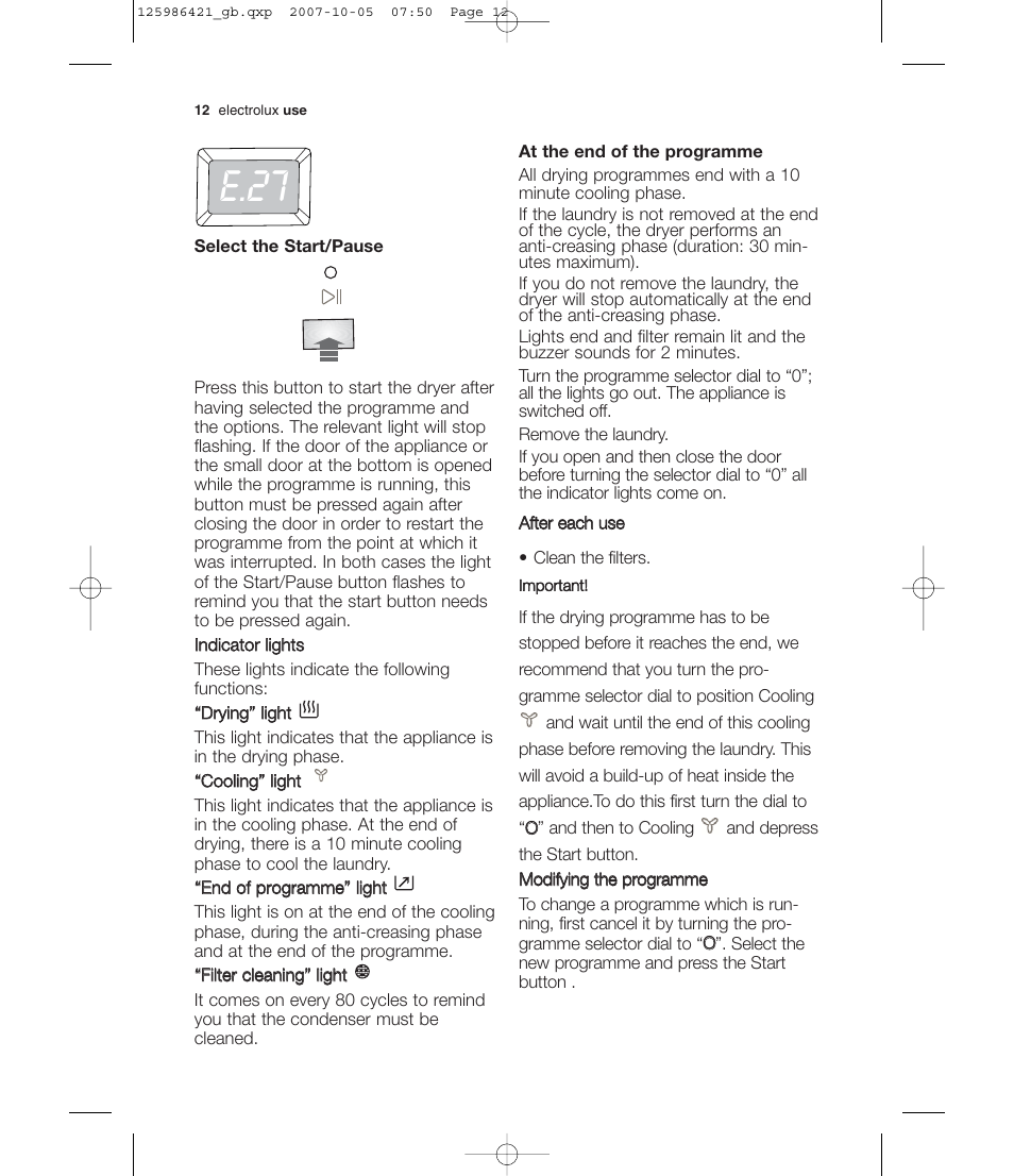 E.27 | Electrolux EDE 57160W User Manual | Page 12 / 31