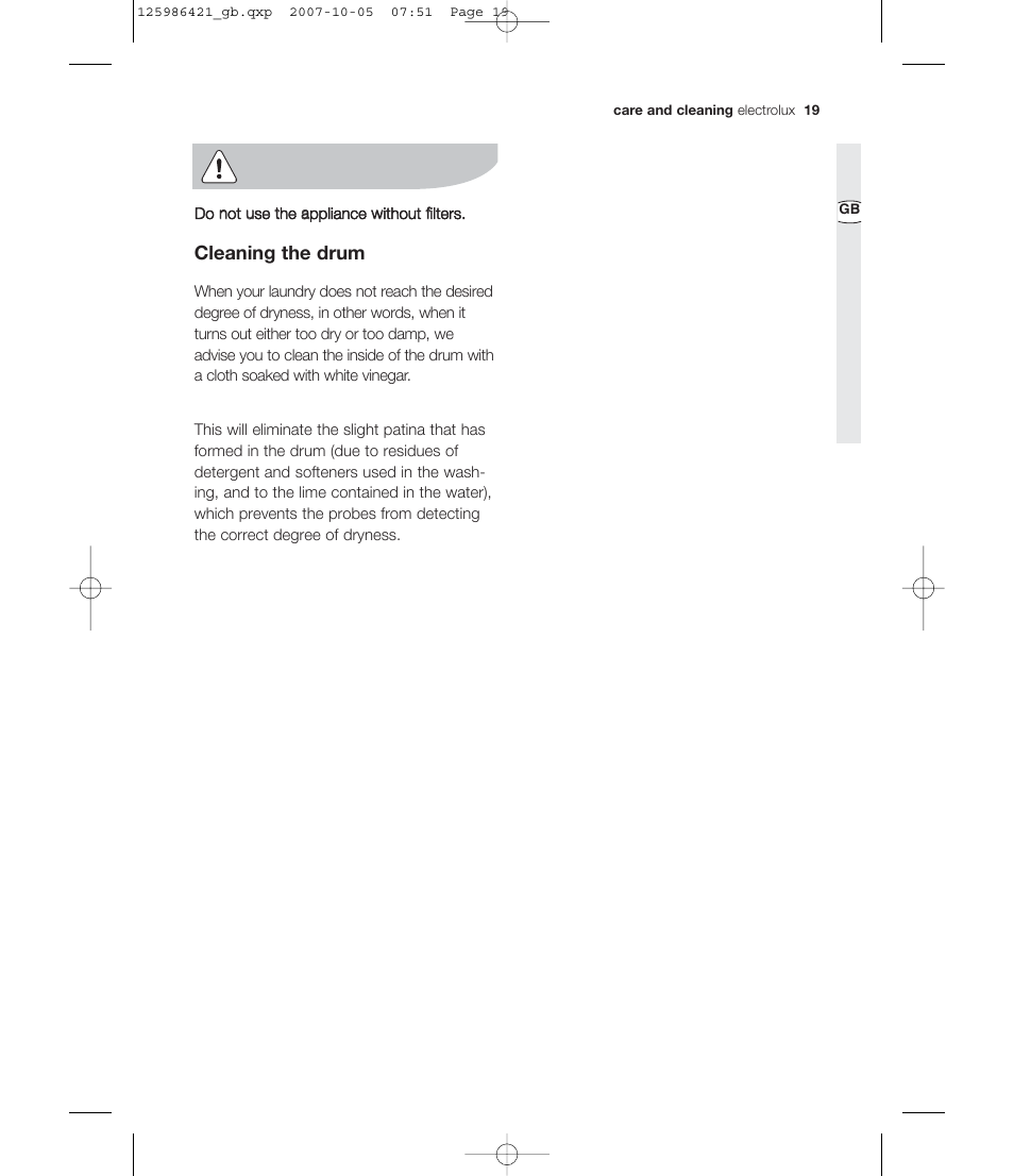 Cleaning the drum | Electrolux EDE 57160W User Manual | Page 19 / 31