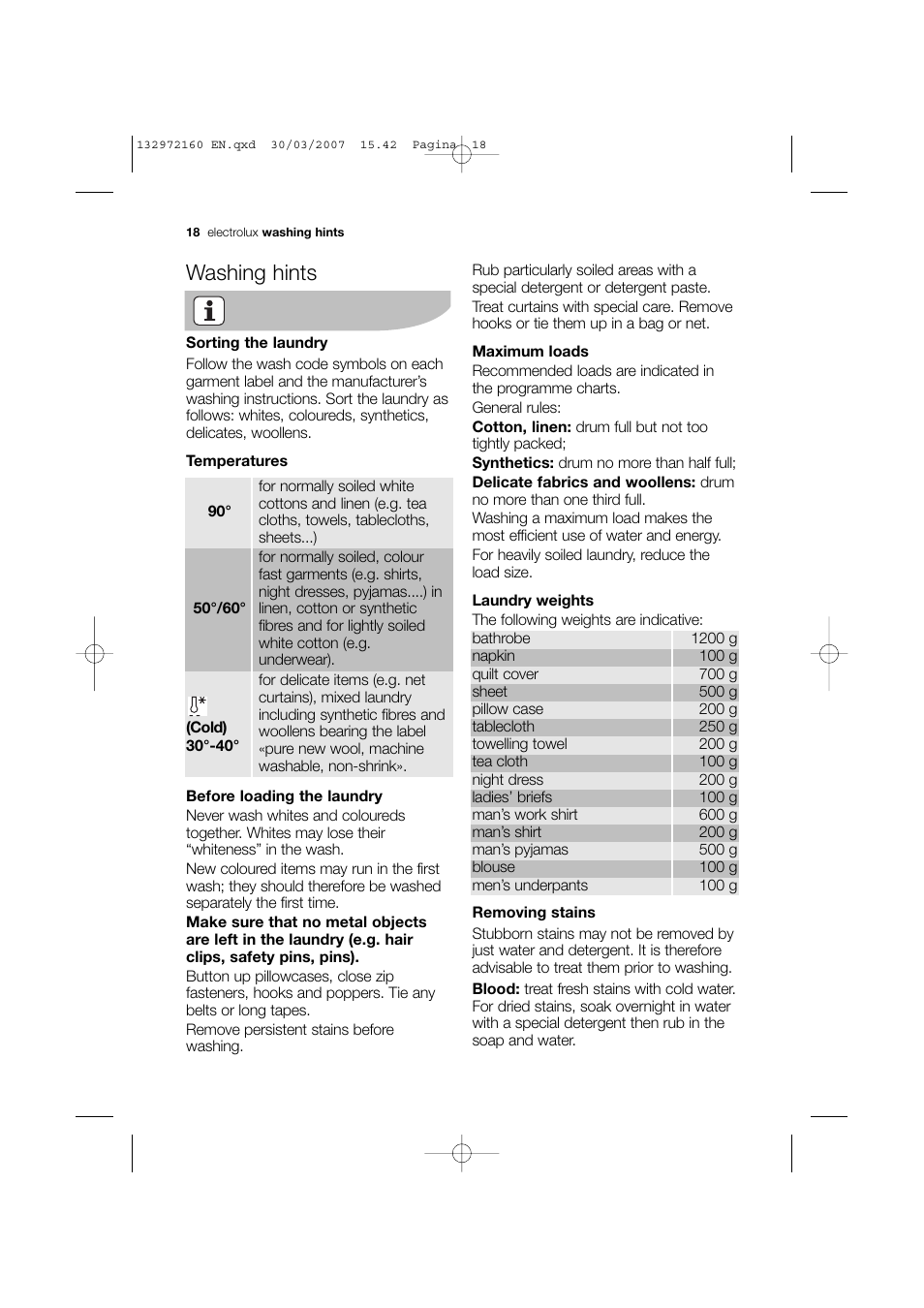 Washing hints | Electrolux EWN 14780 W User Manual | Page 18 / 48