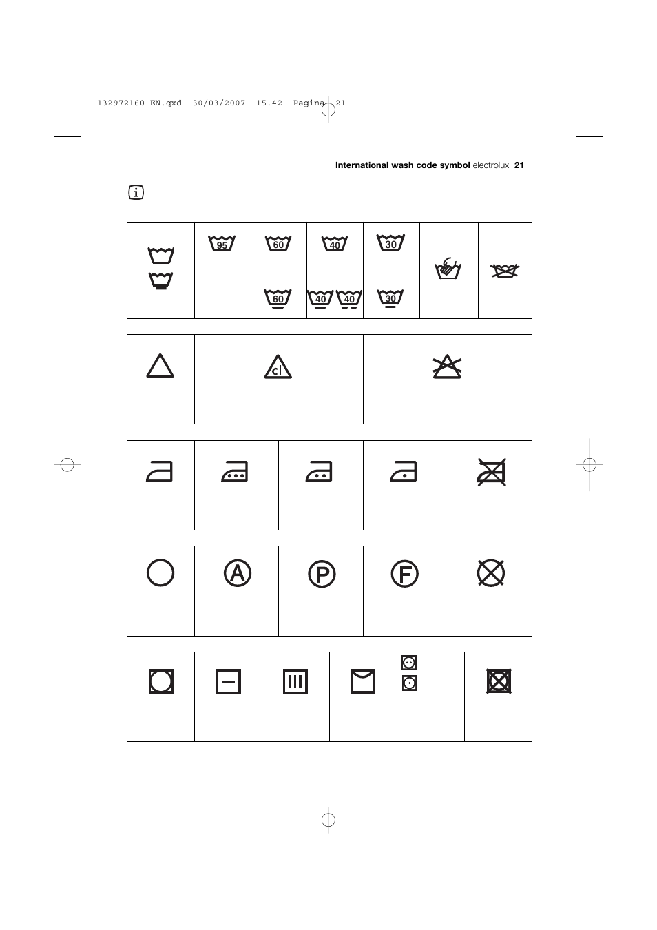International wash code symbols | Electrolux EWN 14780 W User Manual | Page 21 / 48