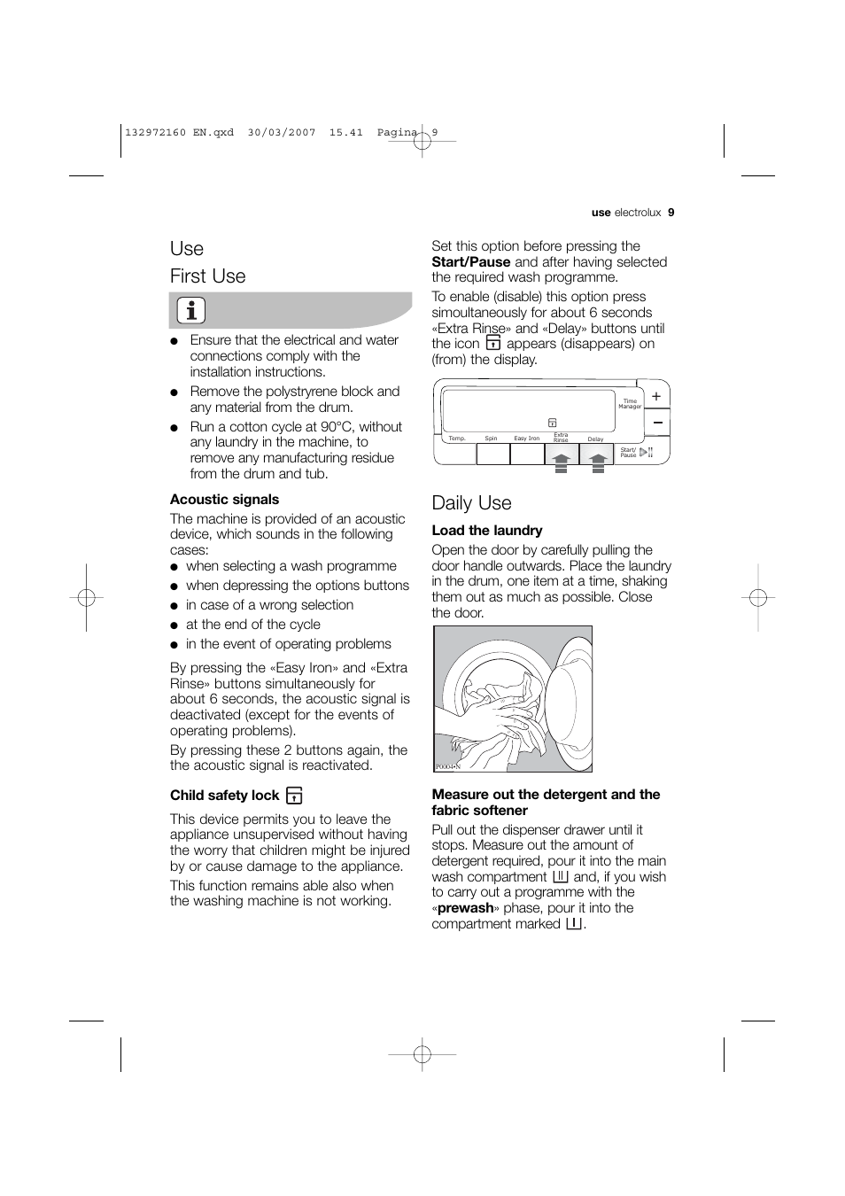 Use first use, Daily use | Electrolux EWN 14780 W User Manual | Page 9 / 48