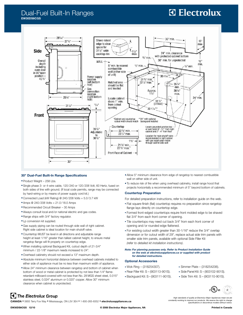 Dual-fuel built-in ranges | Electrolux MIN-2-MAX EW30DS6CGS User Manual | Page 2 / 2