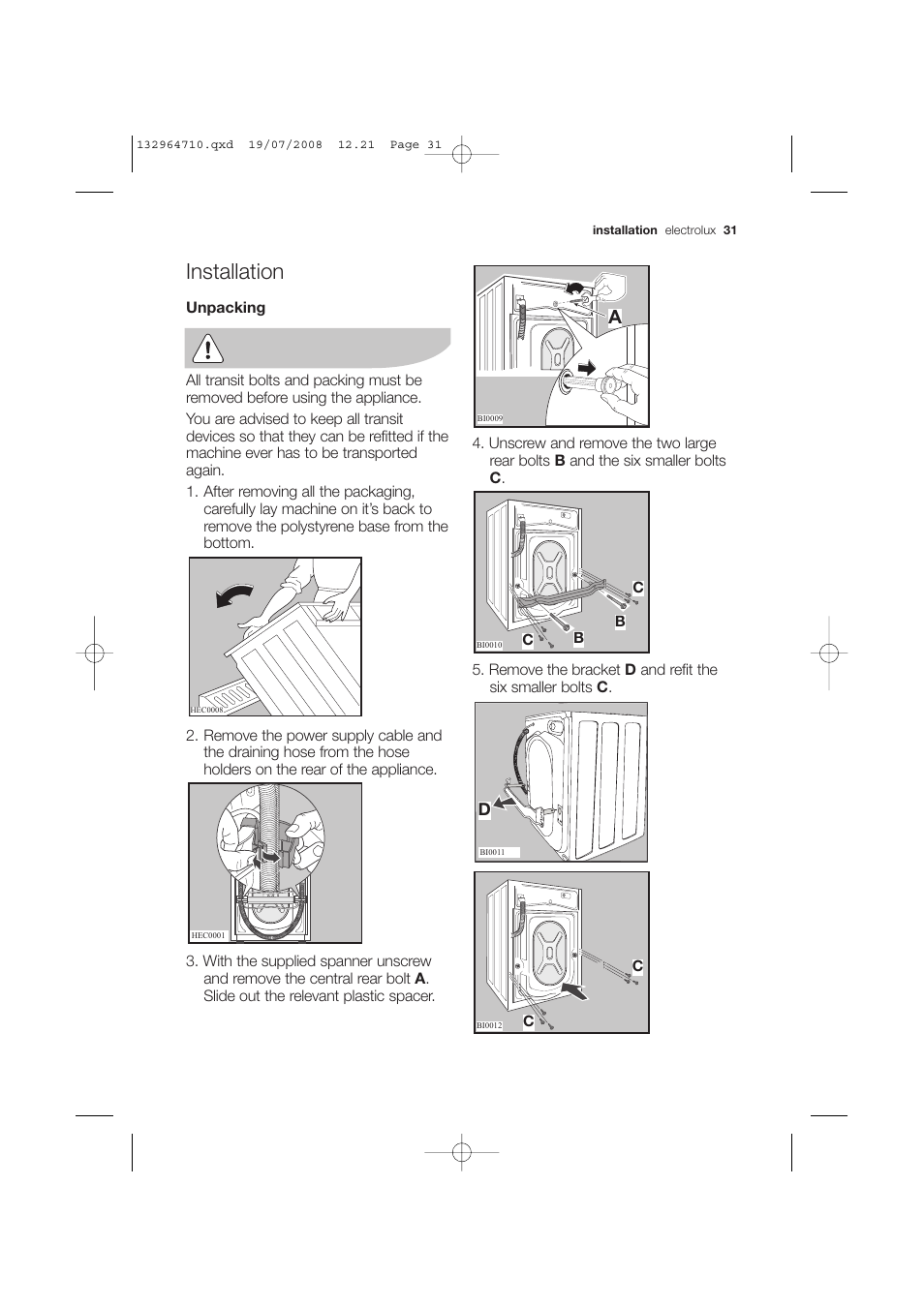 Installation | Electrolux EWG 12450 W User Manual | Page 31 / 44