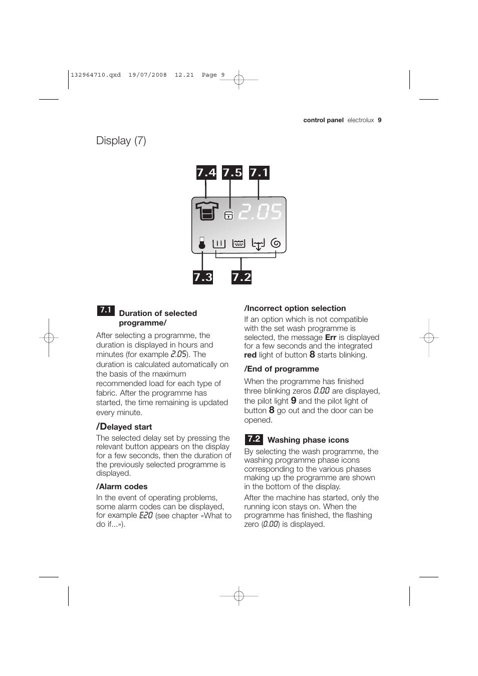 Display (7) | Electrolux EWG 12450 W User Manual | Page 9 / 44