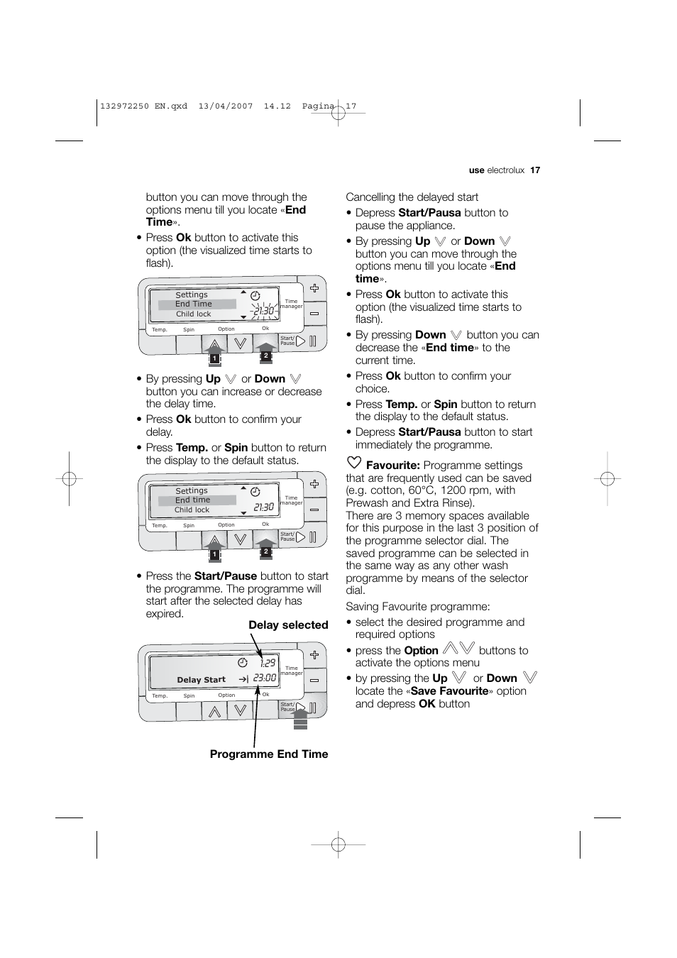 Delay selected | Electrolux EWN 14991 W User Manual | Page 17 / 52