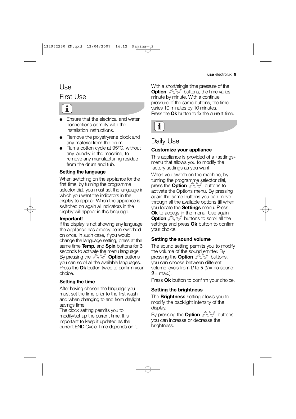 Use first use, Daily use | Electrolux EWN 14991 W User Manual | Page 9 / 52