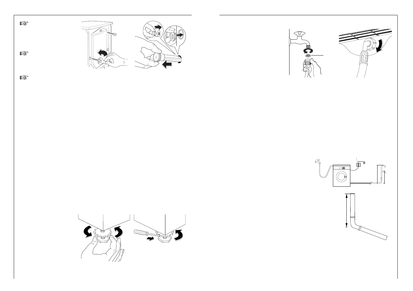 Water inlet (cold water connection only), Water drainage, Positioning | Levelling | Electrolux 1051 VI fele User Manual | Page 47 / 56