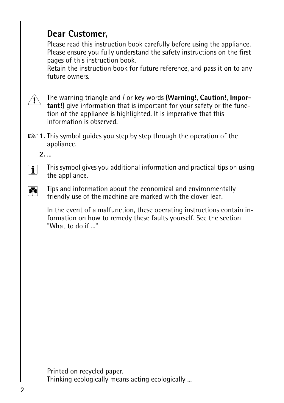 Dear customer | Electrolux 72630 User Manual | Page 2 / 56