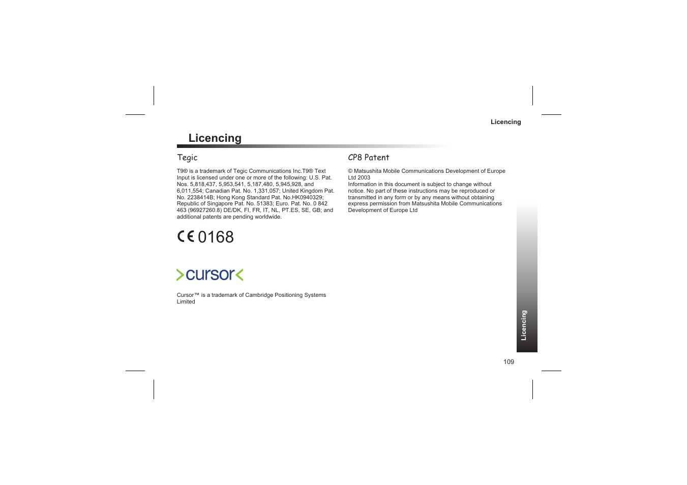 Notes 110, Licencing | Panasonic GD87 User Manual | Page 107 / 114