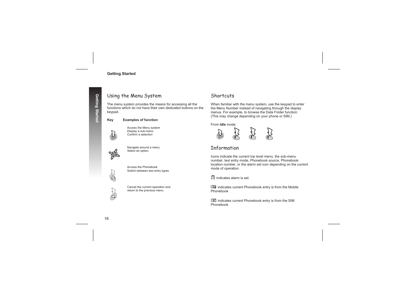 Basic operation 17, International dialling 17, Making calls 17 | Switching the phone on/off 17, Using the menu system, Shortcuts, Information | Panasonic GD87 User Manual | Page 14 / 114