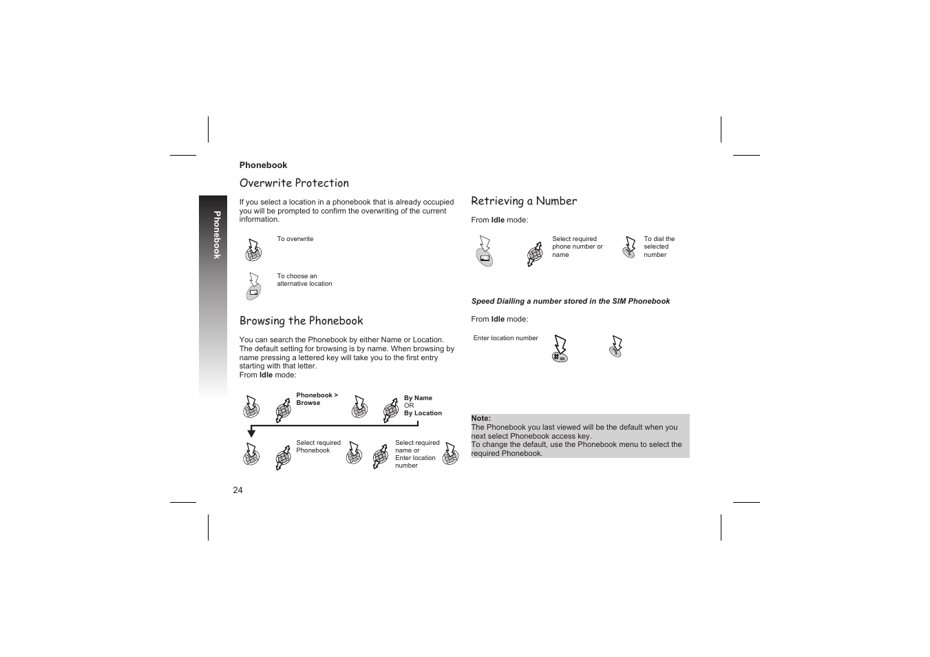 Editing phonebook entries 25, Overwrite protection, Browsing the phonebook | Retrieving a number | Panasonic GD87 User Manual | Page 22 / 114