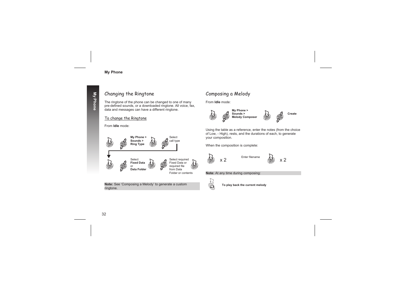 Changing the ringtone, Composing a melody | Panasonic GD87 User Manual | Page 30 / 114