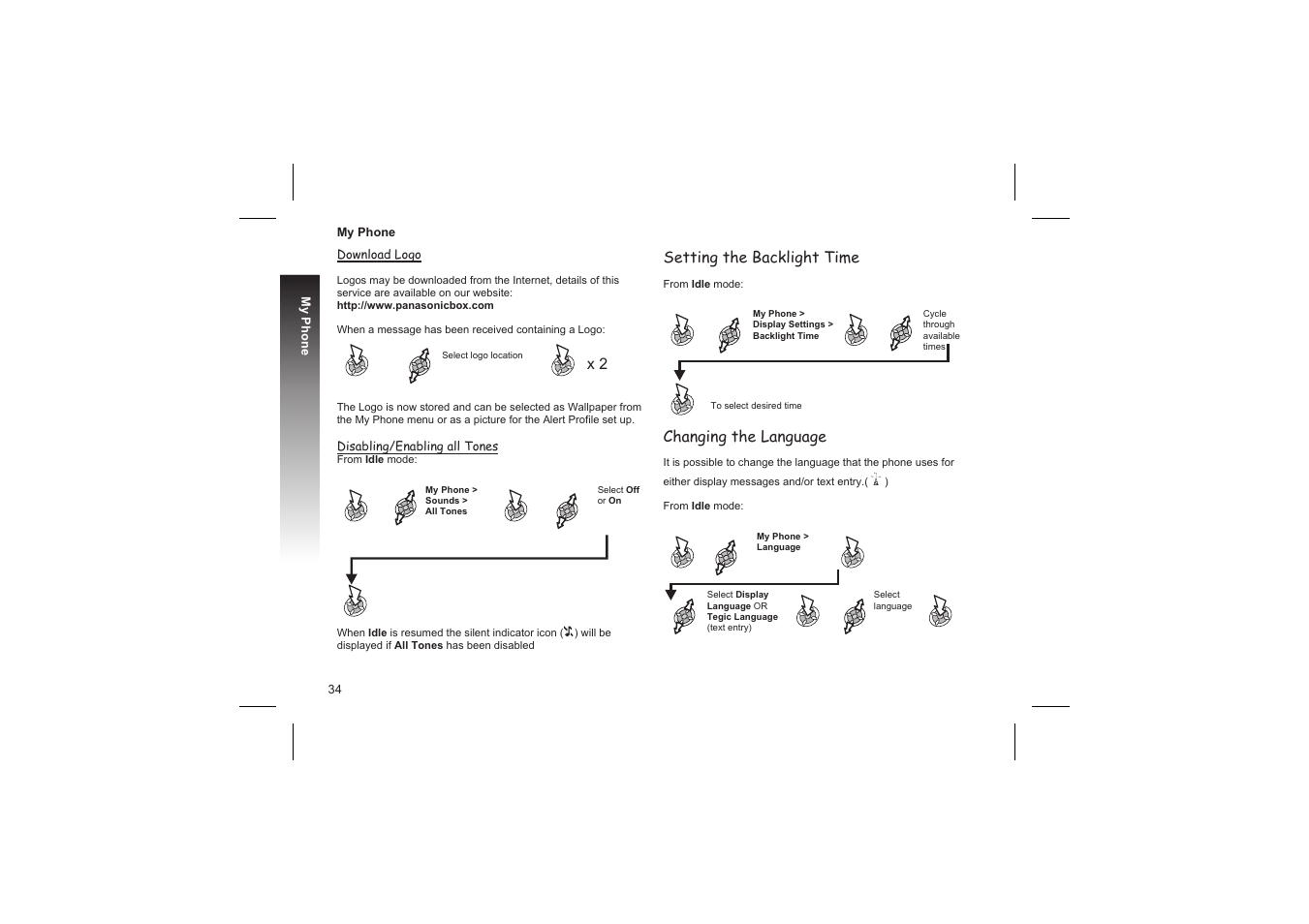 Setting the backlight time, Changing the language | Panasonic GD87 User Manual | Page 32 / 114