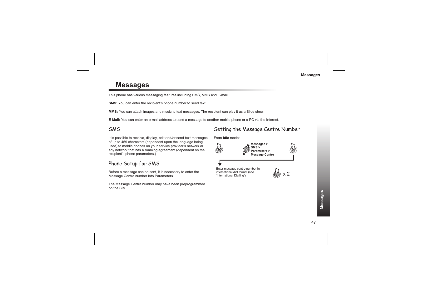 Creating a text message 48, Messages | Panasonic GD87 User Manual | Page 45 / 114