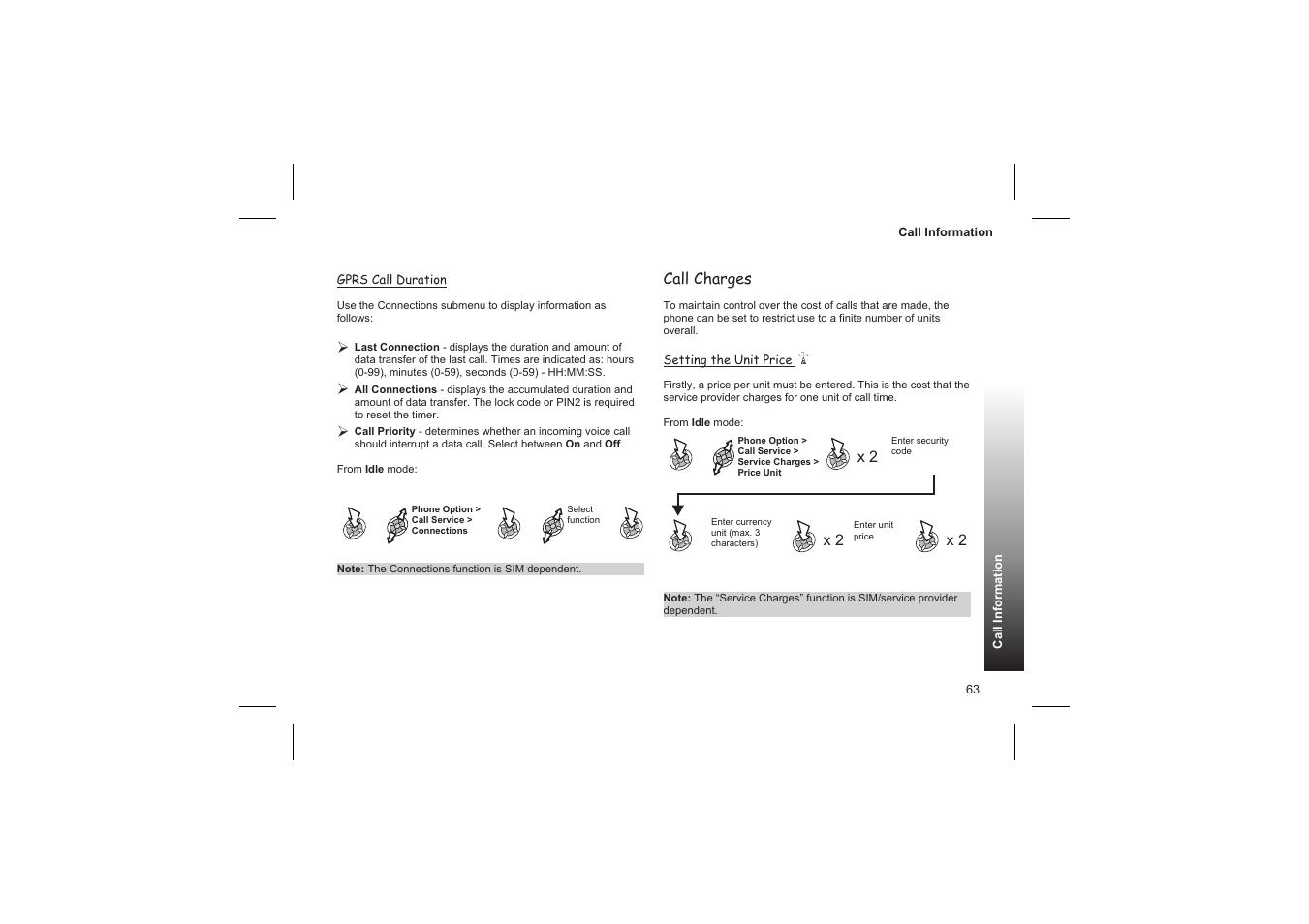 Call identification 64, Call charges | Panasonic GD87 User Manual | Page 61 / 114