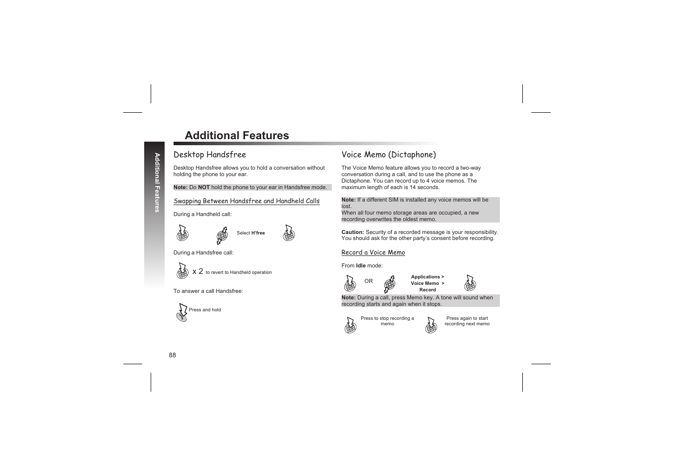 Dtmf tones 89, Note pad 89, Additional features | Desktop handsfree | Panasonic GD87 User Manual | Page 86 / 114